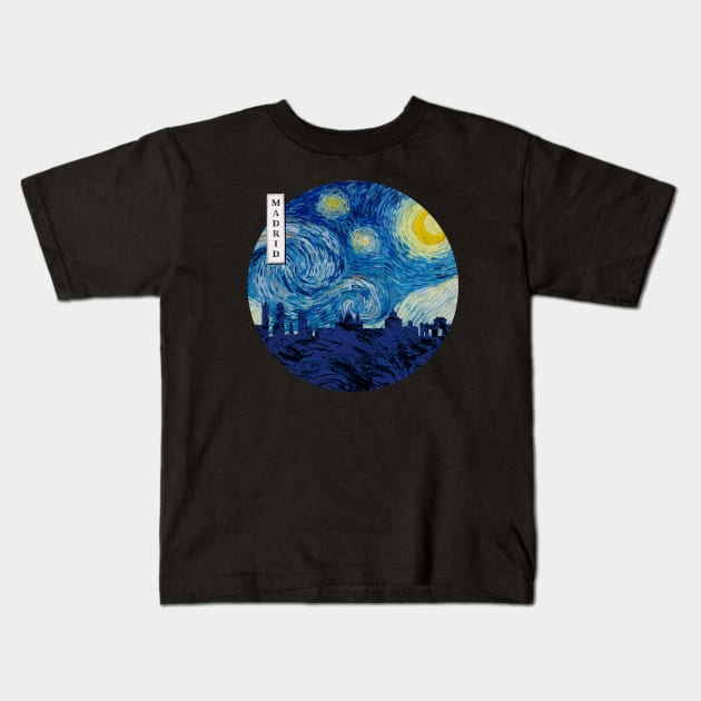 Madrid Van Gogh Starry Night Circle Kids T-Shirt by Ferrazi